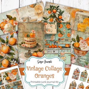 Vintage collage oranje junk Journal Kit, afdrukbaar junk Journal, Junk Journal, oranje ephemera, zomerdagboek, sinaasappels, GingerJournals
