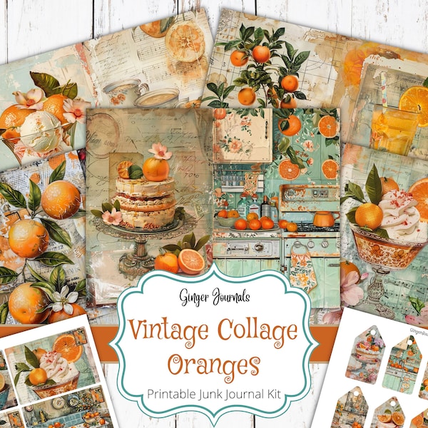 Vintage Collage Orange Junk Journal Kit, Junk Journal Printable, Junk Journal, Orange Ephemera, Summer Journal, Oranges, GingerJournals