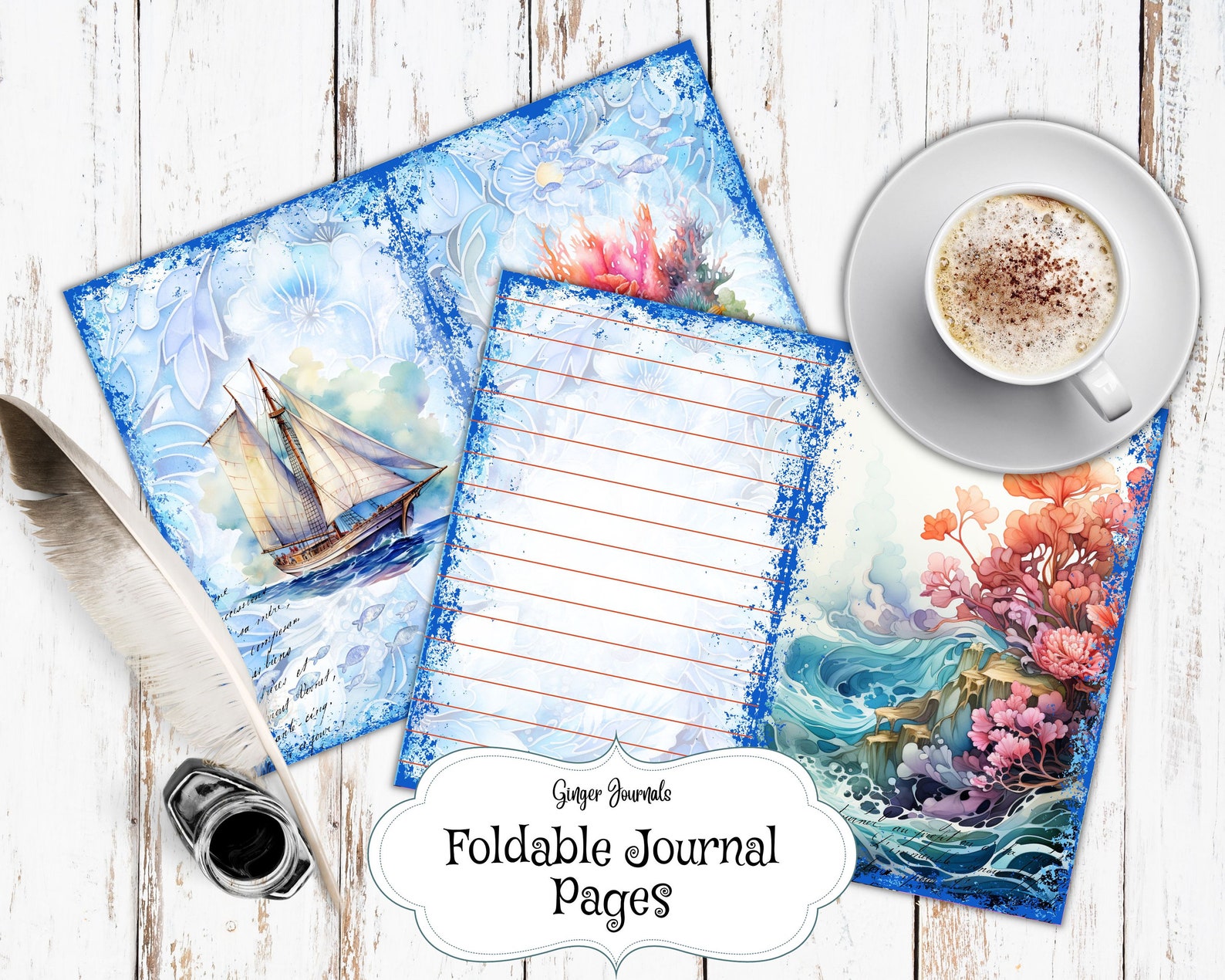 27 Page Whimsical Seascape Junk Journal Kit, Watercolor, Sea Junk ...