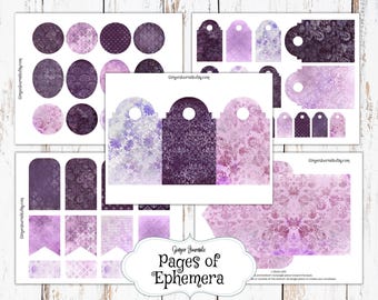 ボヘミアンパープルパターンのジャンクジャーナルキット、ジャンク