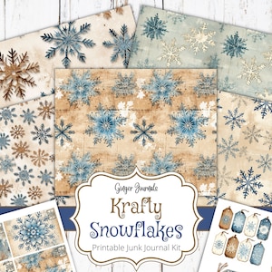 Kit de diario basura de copos de nieve de 27 páginas, imprimible, para Navidad, invierno, copos de nieve, papel kraft, efímera, CM