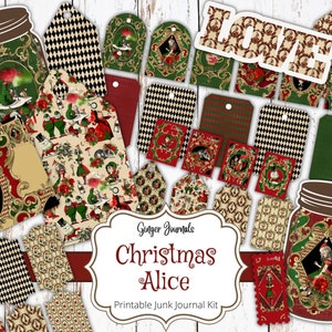 Kit de Noël Alice Junk Journal, kit éphémères de Noël, journal indésirable, journal indésirable imprimable, journal de Noël, pays des merveilles, CM