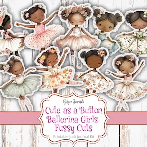 Ballerinameisjes kieskeurige snitten, schattig als een knop, junk Journal Kit, Dance Journal Kit, afdrukbare junk Journal, ballet, ballerina cupcake toppers