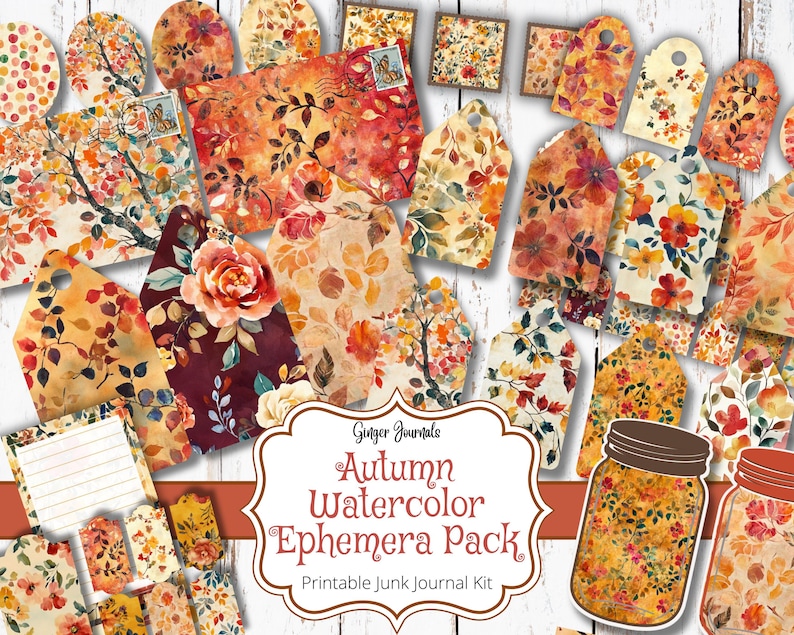 Autumn Watercolor Ephemera Pack, Junk Journal Kit, Fall Journal Kit ...