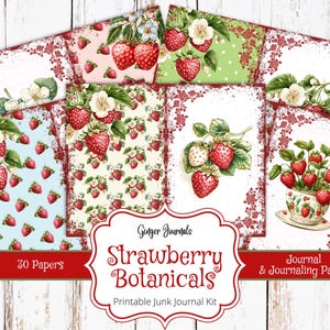 Kit de journal indésirable Strawberry Botanicals, journal indésirable imprimable, journal indésirable fraises, gingembre journaux, journal de jardin, papier aux fraises