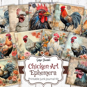 Éphémères poulet, poulets éphémères, Boho Ephemera, Junk Journal imprimable, Journal Ephemera, Chicken Journal, téléchargement numérique, Poules