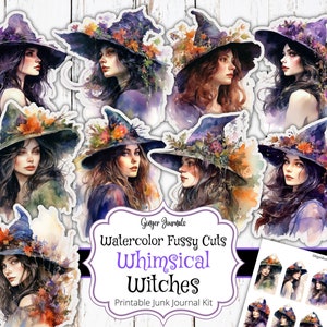 Witch Fussy Cuts, Junk Journal Printable, Junk Journal Kit, Watercolor Ephemera, Witch Ephemera, Whimsical Witch, Ginger Journals, WT