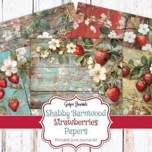 Papier minable de 30 pages sur les fraises des bois de grange, kit de journal indésirable, imprimable, journal indésirable aux fraises, journal d'été, album de scrapbooking aux fraises