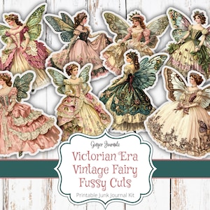 Cortes Fussy de Fadas Vintage Vitorianas, Ephemeras de Fadas Vintage, Fadas, Diário de Lixo para Imprimir, Kit de Diário de Lixo, Toppers de Cupcake, FY