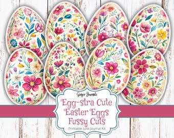Egg-stra Cute Easter Eggs Fussy Cuts, Easter Junk Journal Kit, Junk Journal Printable, Junk Journal Kit, Easter Ephemera, Easter Tags, ES