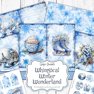 Kit de diário de lixo de inverno, país das maravilhas de inverno caprichoso, diário de lixo para impressão, papel de diário, flocos de neve, Natal, download digital, CM