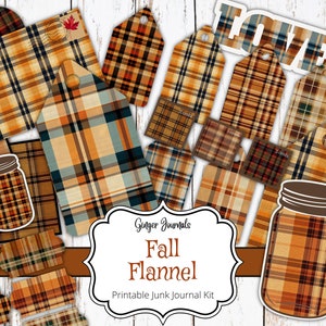 Fall Flannel Junk Journal Kit, Junk Journal Printable, Journal Ephemera, Scrapbook Ephemera, Autumn Junk Journal, Fall Tags, HW
