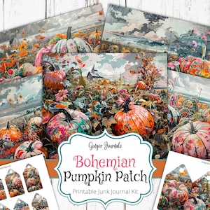 Bohemian Pumpkin Patch Junk Journal Kit, Pumpkin Paper, Halloween Journal Kit, Junk Journal Printable, Junk Journal Ephemera, HW
