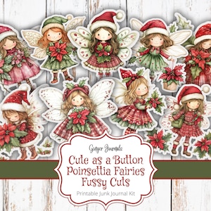 Fatine della Stella di Natale, Fussy Cuts, Carine come un Bottone, Kit per Diario di Scarto, Stampabile, Fussy Cuts Natalizi, Etichette Regalo Natalizie, CM