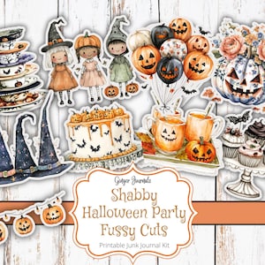 Shabby Halloween Party Fussy Cuts, Junk Journal Kit, Digital, Halloween Journal Kit, Junk Journal Printable, Junk Journal Ephemera, HW