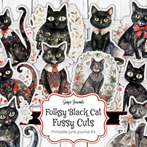 Découpes difficiles de chat noir, éphémères de chat, objets complémentaires pour chat, journal indésirable à imprimer, scrapbooking à imprimer, papiers collage, journal de chat, chaton, CT