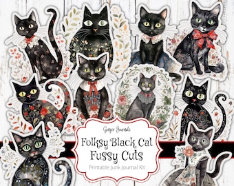 Black Cat Fussy Cuts, Cat Ephemera, Cat Add Ons, Junk Journal Printable, Scrapbook Printable, Collage Papers, Cat Journal, Kitten, CT