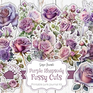 Lila florale pingelige Schnitte, lila Rhapsody, Junk Journal Printable, Junk Journal Kit, Ephemera Kit, pingelige Schnittblumen, Lavendel Ephemera