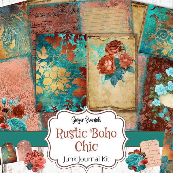 Rustic Boho Chic Junk Journal Kit, Junk Journal Printable, Junk Journal Paper, Scrapbook Paper, Junk Journal Supplies, Ephemera, Boho, Gypsy