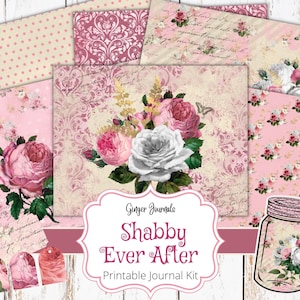 Kit de diário rosa gasto, Shabby Ever After, Kit de diário gasto, Jardim gasto, Kit de diário floral gasto, Imprimível, Shabby Papers