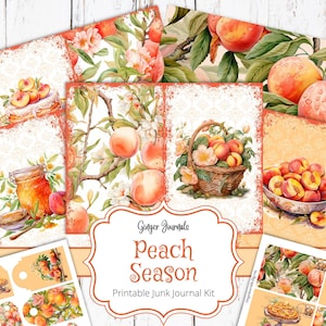 Kit de carnets de la saison pêche, documents éphémères, journal indésirable à imprimer, papier pour carnet, pêches, GingerJournals, journal pêche, carnet de bordel de jardin