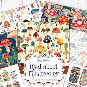 Mushroom Junk Journal Kit, Ephemera, Junk Journal Printable, Scrapbook, Pattern Pages, Mad About Mushrooms, Boho, Mushrooms, GingerJournals
