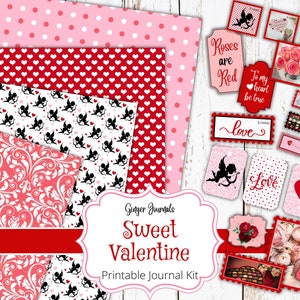 Kit per diario di San Valentino, diario di San Valentino stampabile, album di ritagli, diario di San Valentino a forma di cuore, diario di San Valentino, effimeri di San Valentino, VT