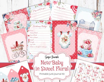 Zestaw do tworzenia dziennika śmieci dla noworodka, dziennik dla dziecka, dziennik śmieci do druku, dziennik na baby shower, neutralny baby shower, dziewczynka, chłopiec