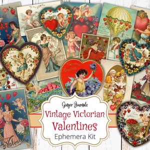 Kit de efímeras de San Valentín vintage, efímeras de San Valentín victorianas, complementos de San Valentín, imprimibles para diario basura, kit para diario basura, papel de collage, VT