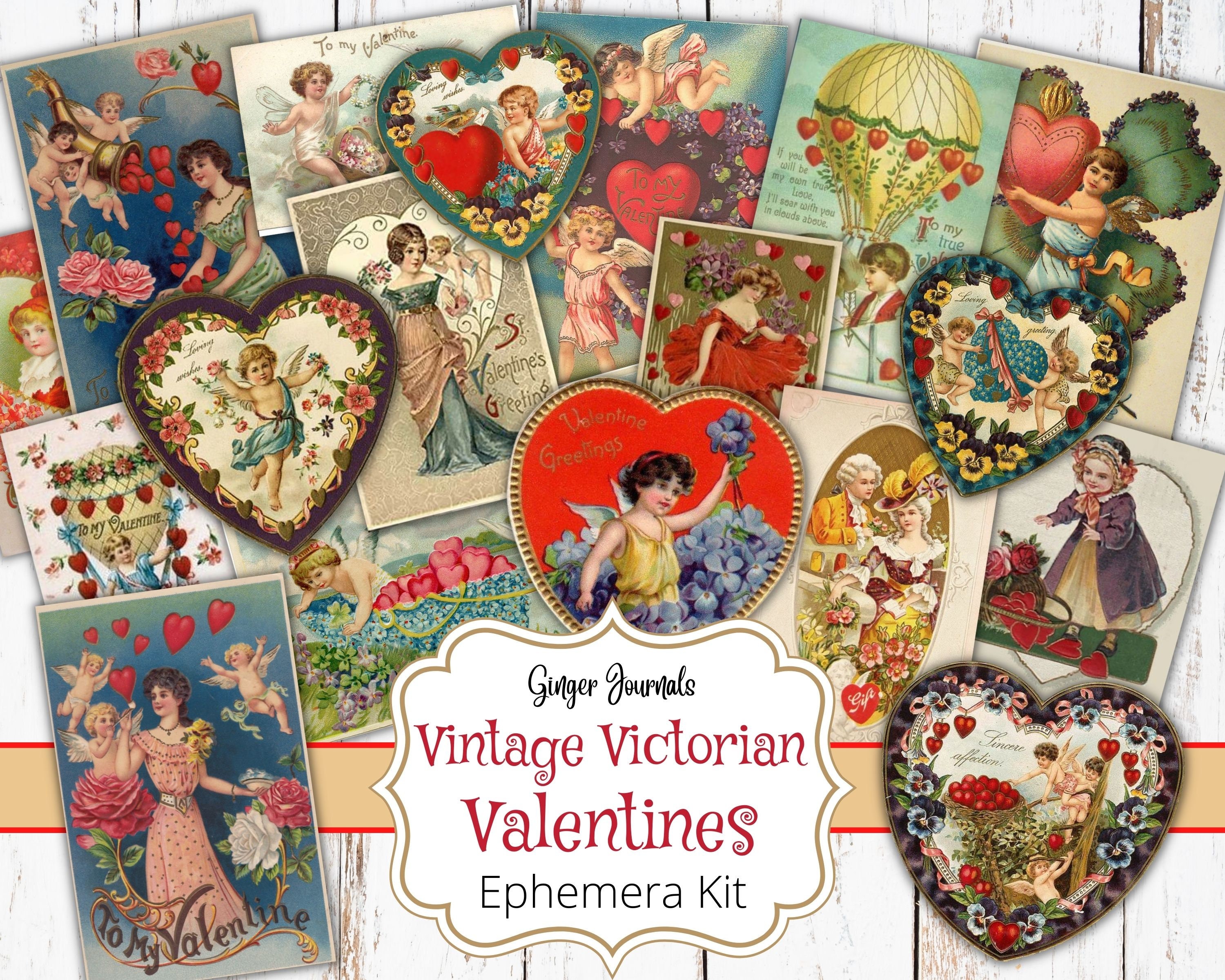 Vintage Valentines Ephemera Kit, Victorian Valentine Ephemera