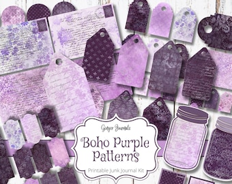 Boho Purple Patterns Junk Journal Kit, Junk Journal Printable, Journal Add Ons, Purple Junk Journal, Boho Journal, Lavender Ephemera