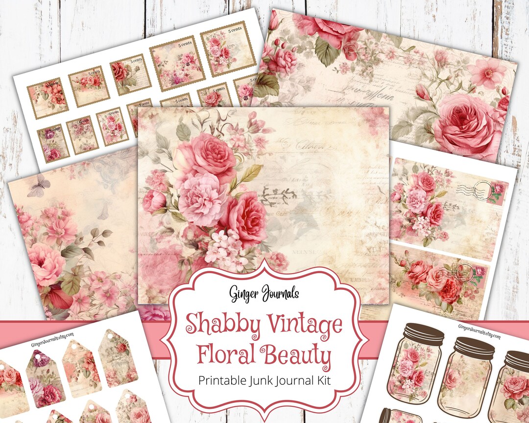 Shabby Vintage Floral Beauty Junk Journal Kit, Junk Journal Printable ...