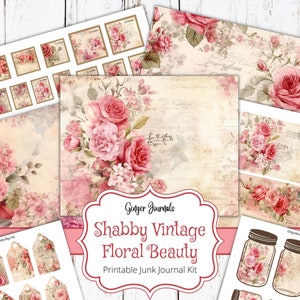 Kit de diario basura con diseño floral vintage shabby, imprimible, diario basura shabby, diario de San Valentín, efímera floral, VT