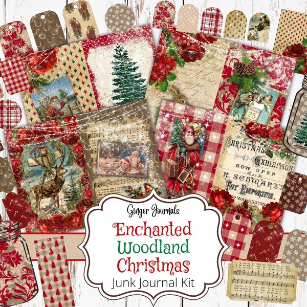 Enchanted Woodland Christmas, Christmas Junk Journal Kit, Journal Printable, Christmas Journal, Christmas Scrapbook, Rustic Junk Journal, CM