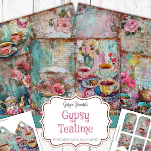 Kit de journaux indésirables pour l'heure du thé tsigane, journal indésirable à imprimer, papier pour journal, papier de scrapbooking, journaux gingembre, bohème, journal pour le thé, étiquettes bohèmes