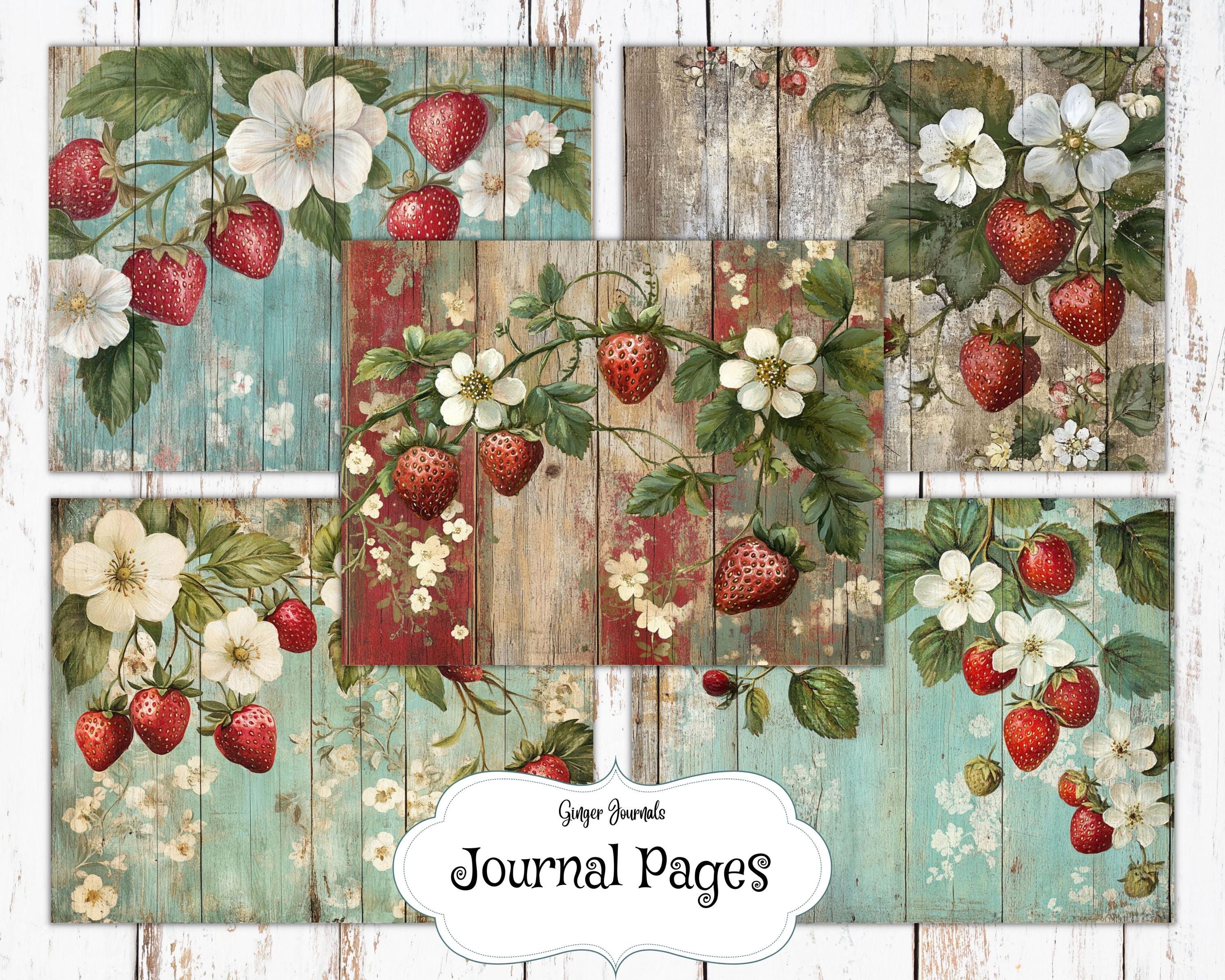 30 Page Shabby Barnwood Strawberries Papers, Junk Journal Kit ...