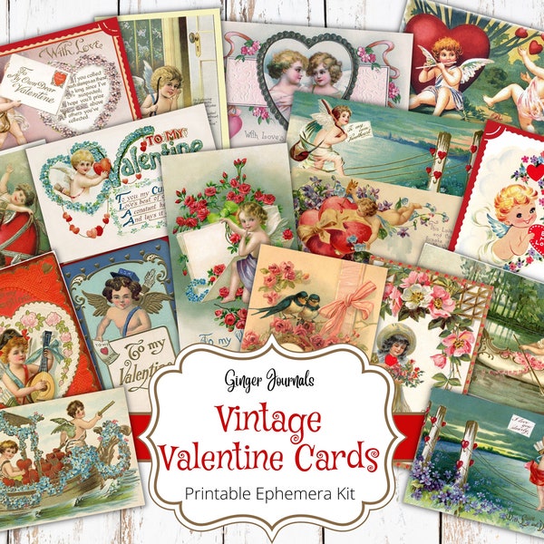 Vintage Valentines Ephemera Kit, Valentine Ephemera, Valentine Add Ons, Junk Journal Printable, Junk Journal Kit, Collage Paper, VT