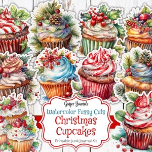 Christmas Cupcake Fussy Cuts, Junk Journal Kit, Junk Journal Printable, Journal Ephemera, Christmas Journal, Christmas Tags, CM, CC