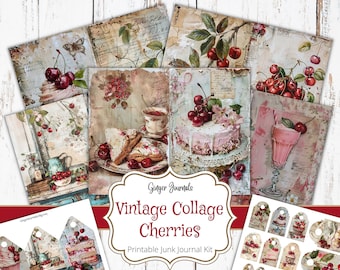 30ページのヴィンテージコラージュチェリージャンクジャーナルキット