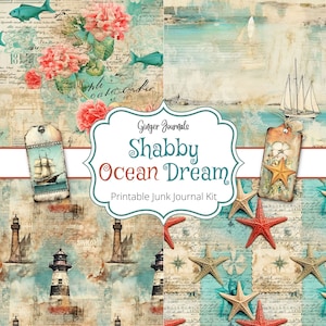 Kit diario di 27 pagine Shabby Ocean Dream Junk, diario di cianfrusaglie del mare, effimeri dell'oceano, diario di cianfrusaglie stampabile, kit diario, diario di cianfrusaglie della spiaggia