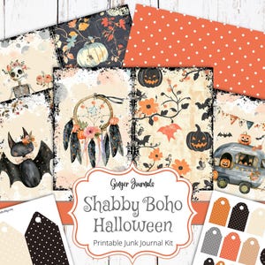 Kit de diário de Halloween Shabby Boho, diário de lixo para impressão, diário de itens efêmeros, diário fofo de Halloween, diário de lixo de Halloween, utensílios de casa