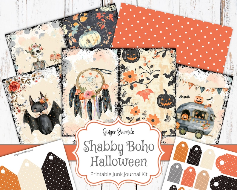 Shabby Boho Halloween Junk Journal Kit, Junk Journal Printable, Journal ...