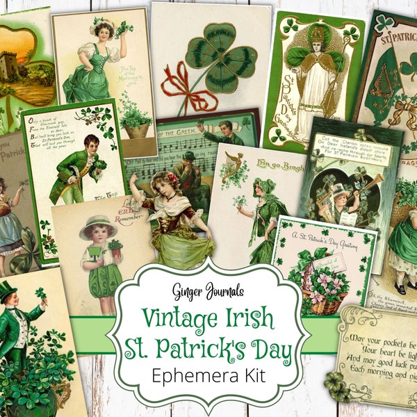 Vintage Irish Ephemera, St. Patrick's Day Ephemera, Irish Add Ons, Junk Journal Printable, Scrapbook Printable, Collage, Irish Journal, sp