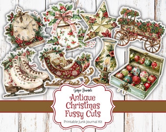 Antique Christmas Fussy Cuts, Junk Journal Kit, Junk Journal Printable, Journal Ephemera, Christmas Journal, Vintage Christmas, Tags, CM