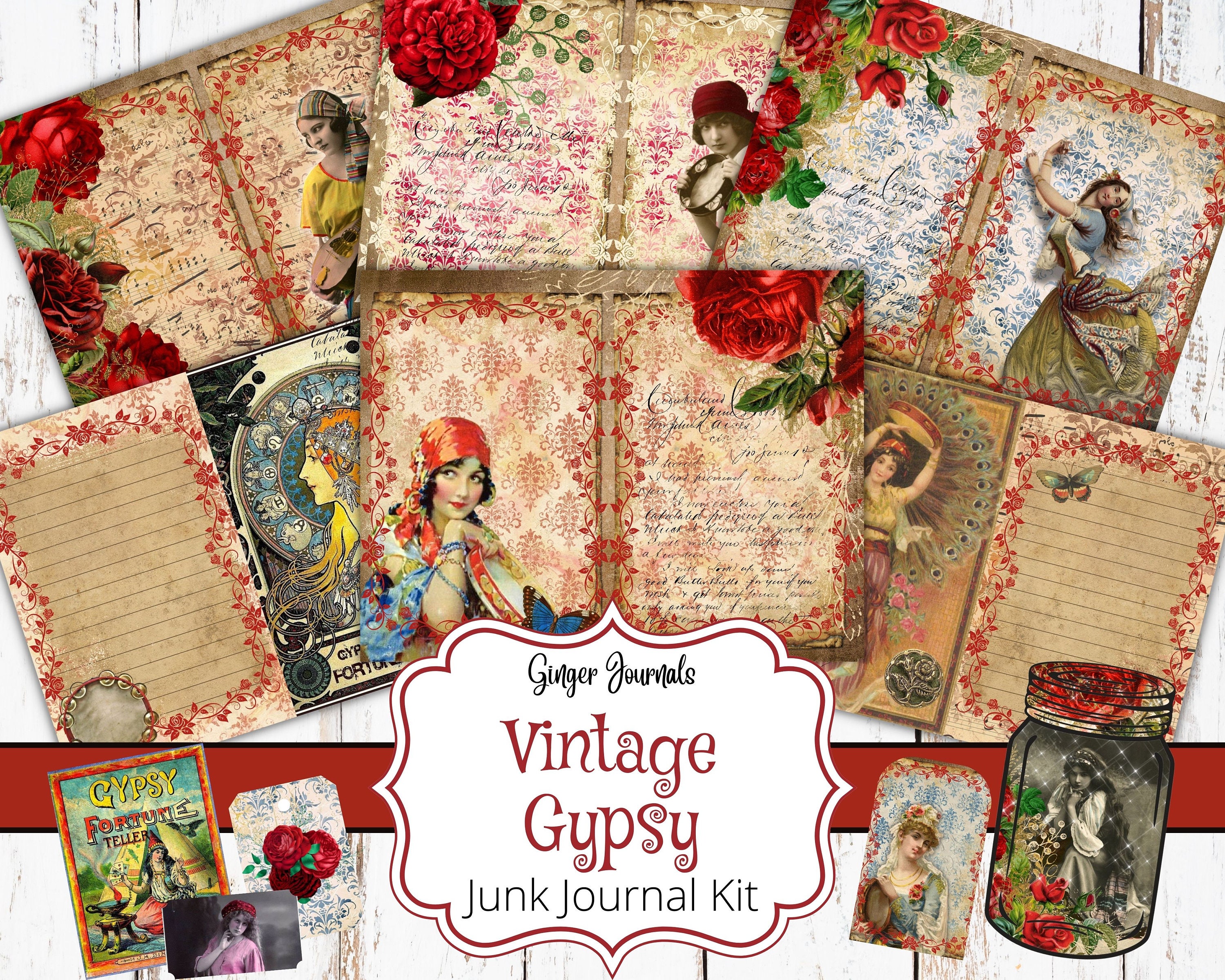 Vintage Gypsy Junk Journal Kit, Junk Journal Printable, Junk Journal Paper, Scrapbook Paper, Gypsy Soul, Gypsy Scrapbook, Gypsy Journal, WT