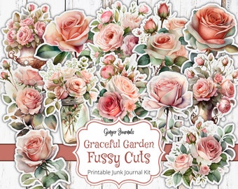 Floral Fussy Cuts, Graceful Garden, Junk Journal Printable, Junk Journal Kit, Ephemera Kit, Fussy Cut Flowers, Rose Ephemera,Ginger Journals