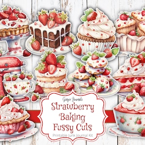 Coupes difficiles de cuisson aux fraises, Junk Journal imprimable, Junk Journal paper, téléchargement numérique, fraises éphémères, Junk Journal d'été