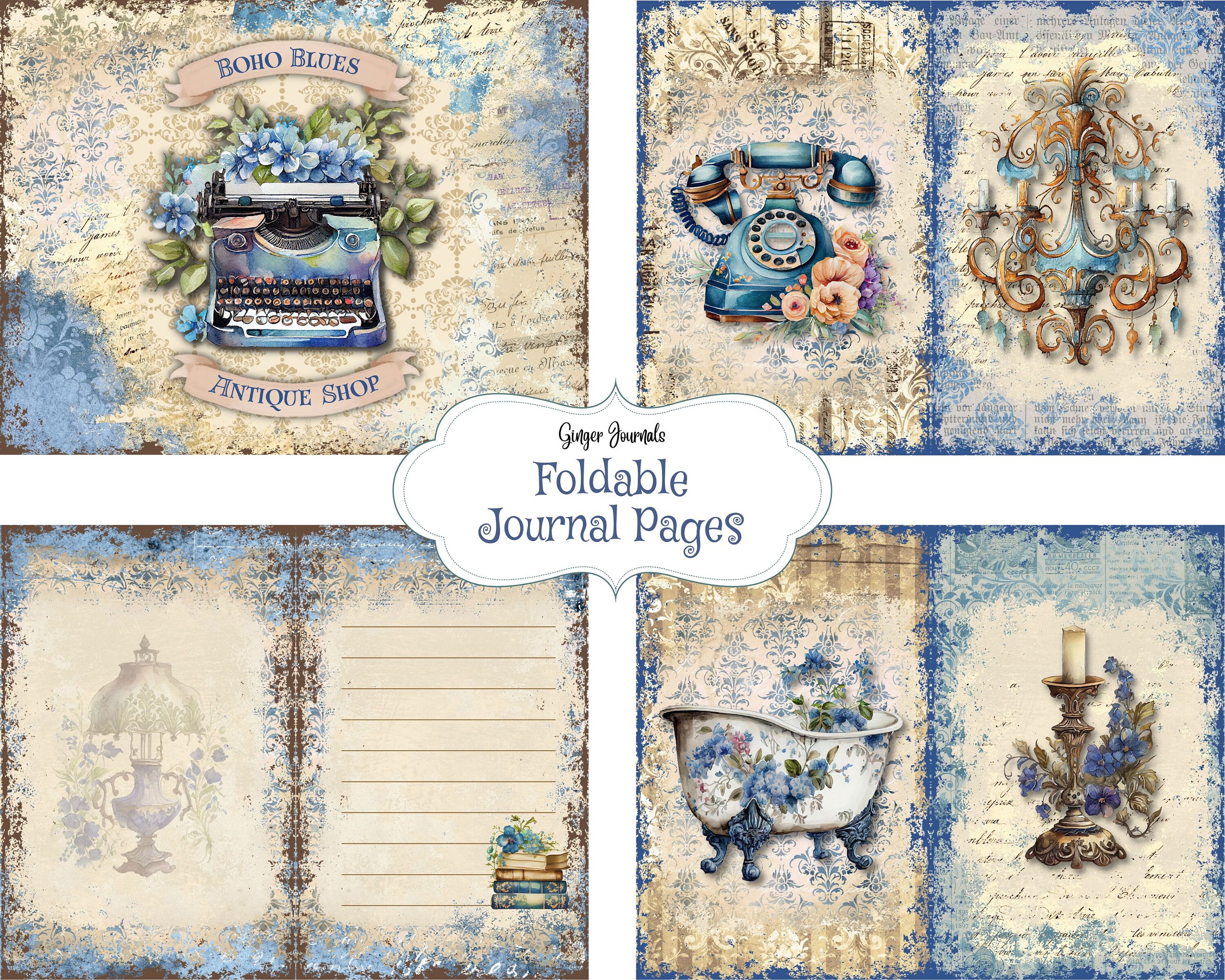 ジャンクジャーナル Old days 7 ブルージャンクジャーナルキット、ボヘミアンブルースアンティーク