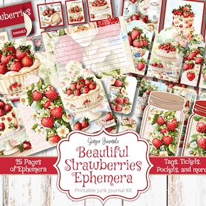 Kit di effimeri fragole bellissime, kit di diario spazzatura, stampabile, diario spazzatura fragole, diario del giardino, album di ritagli di fragole, etichette