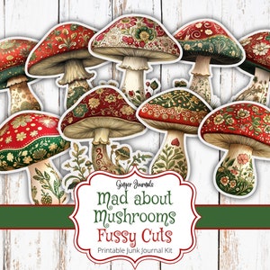 Pilz Fussy Schnitte, Weihnachten Ephemera, Pilz Ephemera, Journal Printable, Pilz Junk Journal Kit, Weihnachtstags, GingerJournals